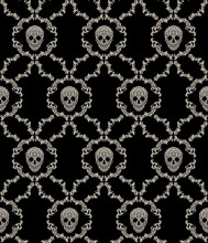 Skull Ornamental Seamless Pattern. Vector Illustration