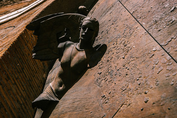 ROME, ITALY - 12 SEPTEMBER 2018: Metal sculpture of a woman with wings