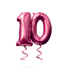 Number 10 Rose Gold Helium Balloon Isolated On A White Background. 3D Render