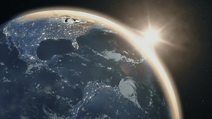 Wall Mural - Amazing dawn over Earth, view from space. Some elements of this footage furnished by NASA images.