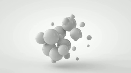 Poster - 3D animation of a cloud of white balls that are constantly changing in size.