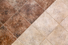 Real  Brown And Beige Floor Tile Pattern For Background. Pavement Outdoors In Shades Of Grey