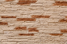 Background Of Brown Stone Wall Made With Blocks . Pattern Of Slate Wall Texture And Background