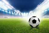 Fototapeta  - Football stadium soccer with football, lights at night 3d rendering