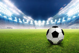 Fototapeta  - Football stadium soccer with football, lights at night 3d rendering