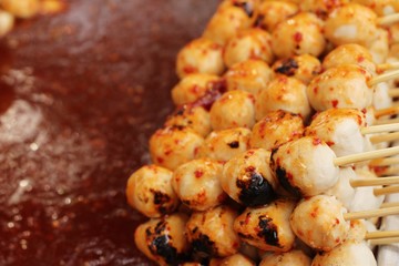 Sticker - grilled meatballs is delicious at street food