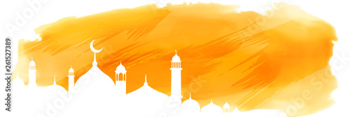 Cuadros en Lienzo yellow watercolor islamic banner with mosque design