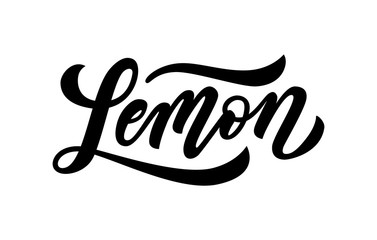 Lemon word lettering logo label. Black text on white background. Vector illustration.