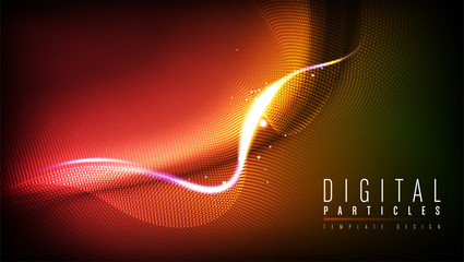 Poster - The background template of curvy particle movement in vector.  It is suitable for being as a template, landing page in science or technology related theme.