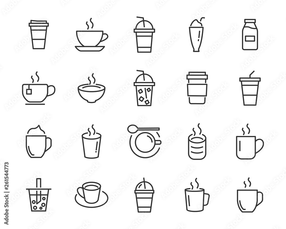 set of coffee icons, such as tea, drinks, cocoa, cup, cafe - obrazy, fototapety, plakaty 