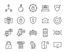 Set Of Security Icons, Such As Guard, Cyber Lock, Unlock, Shield, Key