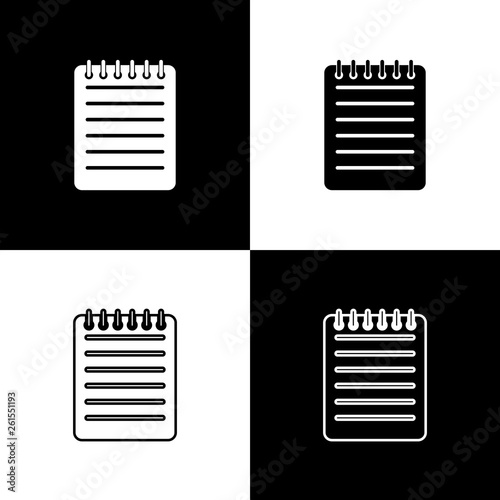Set Notebook Icons On Black And White Background Spiral Notepad Writing Pad Diary For Business Notebook Cover Design Office Stationery Items Line Outline And Linear Icon Vector Illustration Buy This Stock