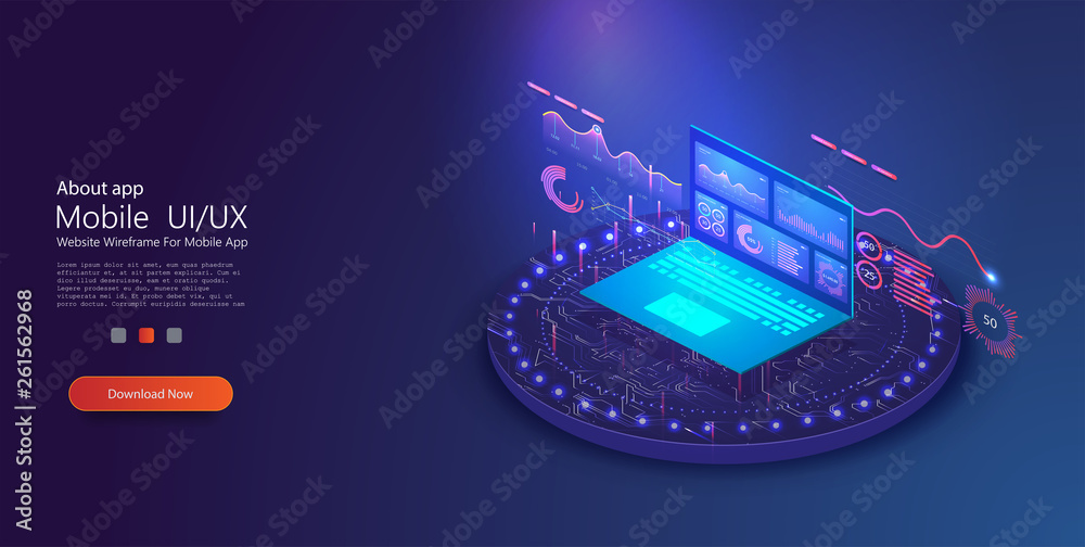 Application of laptop with business graph and analytics data on ...