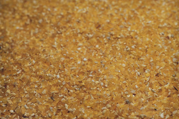 Poster - Yellow corn grits background. Macro view.