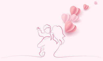 Wall Mural - woman hold her baby with air balloons