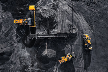 Open pit mine, extractive industry for coal, top view aerial drone