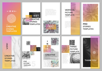 Wall Mural - Creative social networks stories design, vertical banner or flyer templates with colorful gradient backgrounds. Covers design templates for flyer, leaflet, brochure, presentation, advertising.
