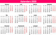 Prosty szablon kalendarza na rok 2020 i 2021. Ilustracja wektorowa płaski kolor stylu. Roczny szablon kalendarza. Orientacja pionowa. Zestaw 12 miesięcy.