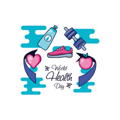 Wall Mural - world health day with sports accessories and set icons