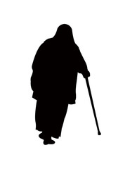 Sticker - old woman walking silhouette vector