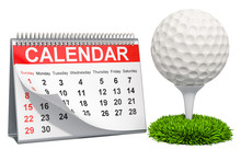 Golf Ball With Calendar, Golf Events Calendar Concept. 3D Rendering