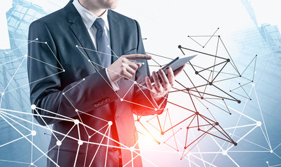 Poster - Man with tablet using internet interface