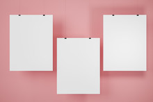 Three Vertical Mock Up Posters On Pink Wall