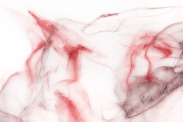  Red alcohol ink texture with abstract washes and paint stains on the white paper background.	