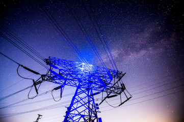 Electric tower at night, the Milky Way