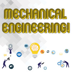 Poster - Text sign showing Mechanical Engineering. Business photo showcasing Concerned with industrial application of mechanics Business Digital Marketing Symbol, Element, Campaign and Concept Flat Icons