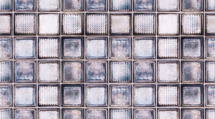 Poster - Seamless abstract textured pattern background of transparent multicolor glass cubes in vintage retro style, panoramic web banner