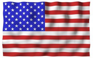 Waving flag of the United States of America. Stars and Stripes. State symbol of the USA. 3D illustration