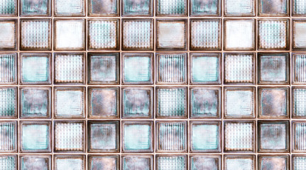 Poster - Seamless abstract textured pattern background of transparent multicolor glass cubes in vintage retro style, panoramic web banner