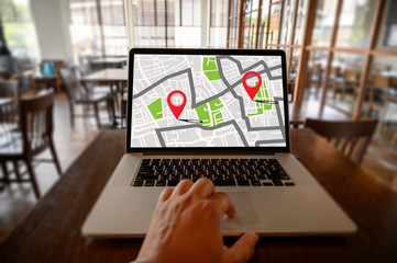 Poster - GPS Map to Route Destination network connection Location Street Map with GPS Icons Navigation