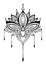 Lotus Flower Henna Ornamental Ethnic Zen Tangle  Motif Tattoo Vector 