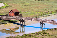 Wooden Bridge And Picnic Shelter, Don Edwards Wildlife Refuge, Fremont, East San Francisco Bay Area, California