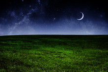 Dark Night Sky Over Green Grass
