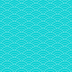  Seamless pattern. Wave. Fish scales texture. Vector illustration. Scrapbook, gift wrapping paper, textiles. Blue simple background