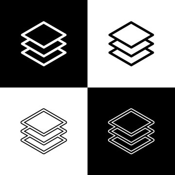 Set Layers icons isolated on black and white background. Line, outline and linear icon. Vector Illustration