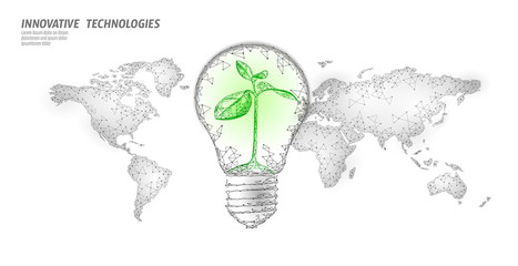 light bulb with small plant on world map. lamp saving energy ecology environment sprout idea concept
