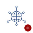 Globe Earth sphere with pointers out. Network over the world concept sign. Global tech logo.
