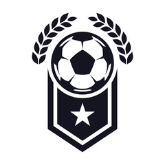 Wall Mural - Monochrome, football flat icon, soccer ball and laurel wreath with a star. Sport games. Vector illustration, isolated on white background. For design logo, emblem, symbol, sign, badge, label, stamp.