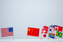 USA China And Multi Countries Flags. It Is Symbol Of America First Policy And Tariff Trade War.-Image.
