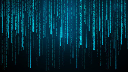 Leinwandbilder - Blue numbers stream. Cyberspace with falling digital lines. Abstract matrix background Vector illustration