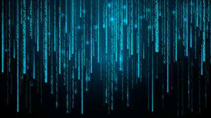 Leinwandbilder - Falling Random Numbers. Blue Matrix Background. Stream of Decimal Digits. Vector illustration