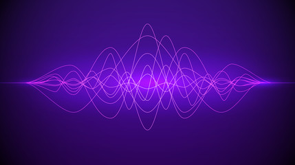 Poster - Sound wave. Abstract purple color light dynamic flowing. Music or technology background. Vector illustration