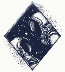 Wall Mural - Love in universe tattoo and t-shirt design. Two astronauts. Romantic symbol of eternal love