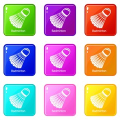 Poster - Badminton icons set 9 color collection isolated on white for any design
