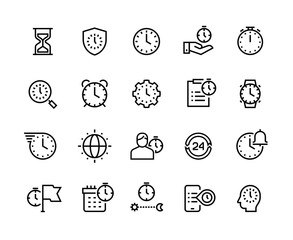 Aufkleber - Time management line icons. Stopwatch, alarm and hourglass thin vector symbols. Timekeeping and business efficiency concept. Milestone schedule calendar work manage task employee success
