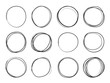Hand drawn circles. Round doodle loops, circular sketch highlights. Circular scribble black pencil stroke brush illustration on white background. Circle vector isolated set